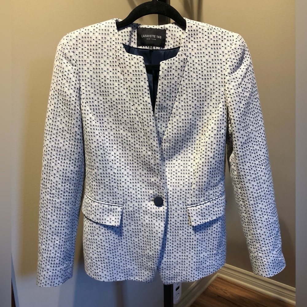 La Fayette New York white and blue tweed blazer